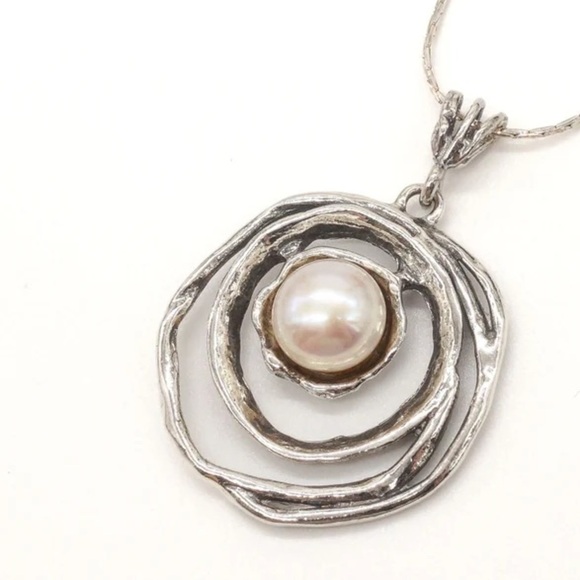 Vintage Pearl Israel 925 Sterling Silver Necklace 18in - Picture 9 of 11